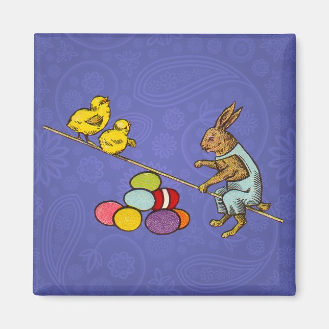 Aimant Illustration de Pâques : lapin qui couve des œufs (Devant)