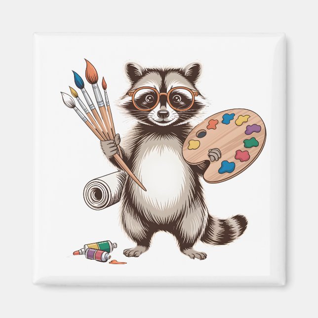 Aimant Illustration de Raton Laveur Peintre Cool (Devant)