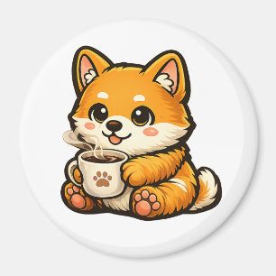 Aimant Illustration de Shiba Inu mignon avec du café – Ch