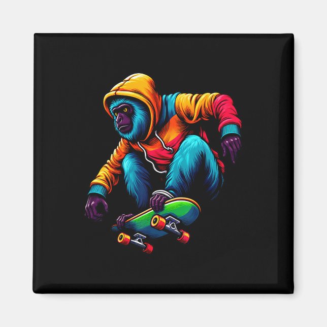 Aimant Illustration de singe hurleur funky cool en skateb (Devant)