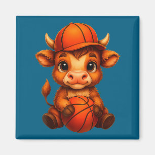 Aimant Illustration de veau de vache highland mignonne de