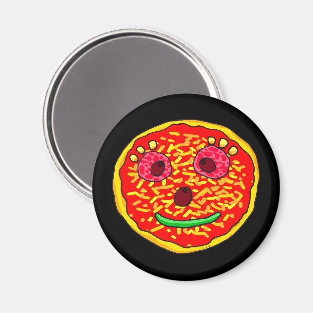 Aimant Illustration de visage de pizza souriante (Recto/Verso)