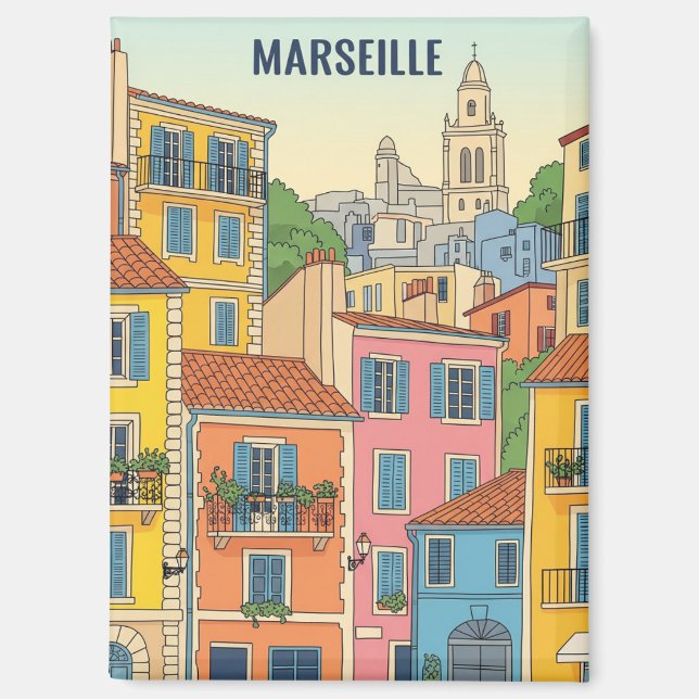 Aimant Illustration de voyage à Marseille France (Recto)