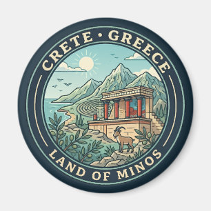 Aimant Illustration de voyage de Crète Grèce Badge d'art