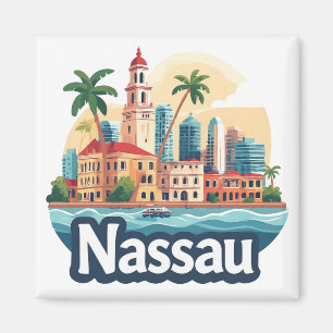 Aimant Illustration de voyage tropical à Nassau Bahamas