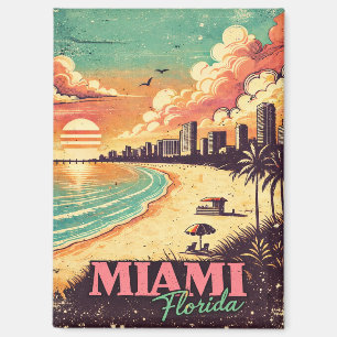 Aimant Illustration de voyage vintage à Miami Floride