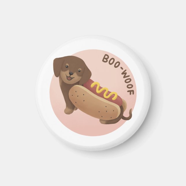 Aimant Illustration d'Halloween : Boo-Woof (Dachshund) (Devant)
