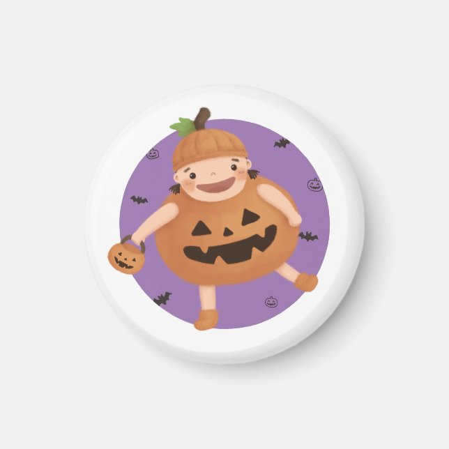 Aimant Illustration d'Halloween : Fille Citrouille (Devant)