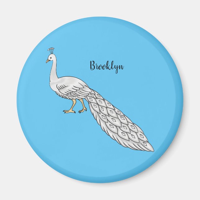 Aimant Illustration d'oiseau de paon blanc (Devant)