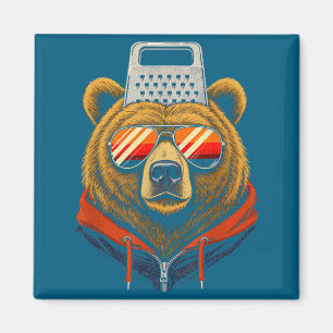 Aimant Illustration drôle d'un ours rétro avec un chapeau