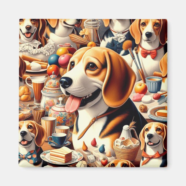 Aimant Illustration du Beagle rétro (Devant)