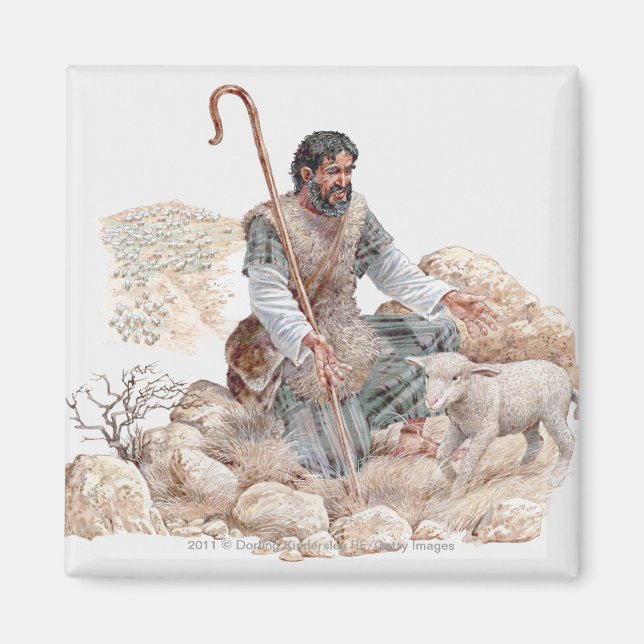 Aimant Illustration du berger qui trouve son mouton perdu (Devant)