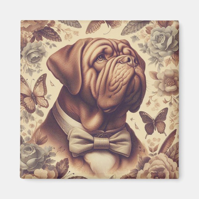 Aimant Illustration du Dogue de Bordeaux vintage (Devant)