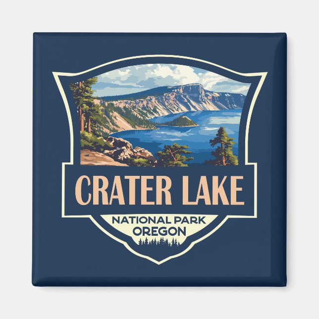 Aimant Illustration du parc national du lac Crater Badge  (Devant)