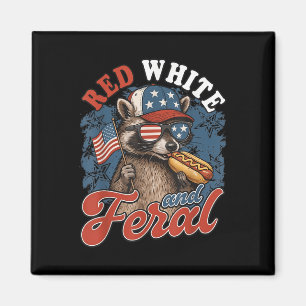 Aimant Illustration du Patriotic Feral Raccoon pour le 4