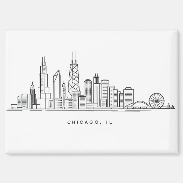 Aimant Illustration du paysage urbain de Chicago IL (Recto)
