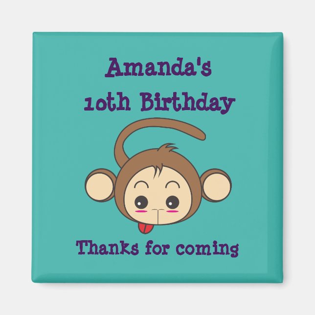 Aimant Illustration du singe de Cute Kawaii Anniversaire (Devant)