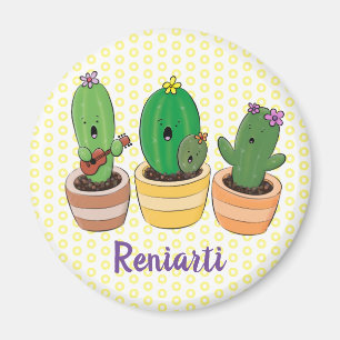 Aimant Illustration du trio de cactus à chant mignon