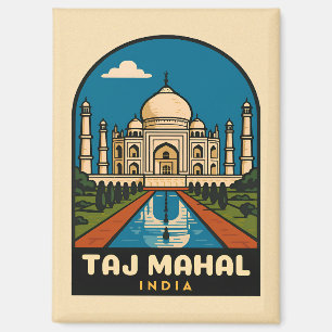 Aimant Illustration du Vintage voyage rétro Taj Mahal Ind