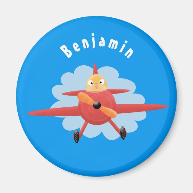 Aimant Illustration d'un avion rouge volant mignon (Devant)