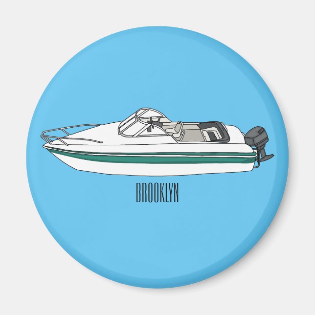 Aimant Illustration d'un bateau à moteur (Devant)