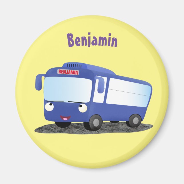 Aimant Illustration d'un bus moderne bleu mignon (Devant)