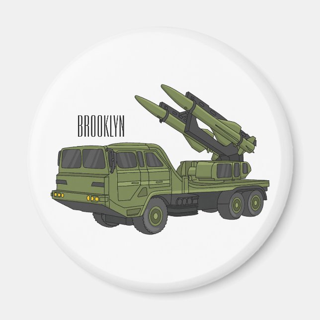 Aimant Illustration d'un camion de missiles militaires (Devant)