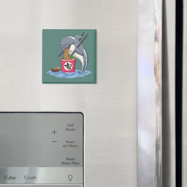 Aimant Illustration d'un dauphin mangeant des ramen (In situ (réfrigérateur))