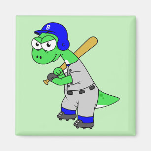 Aimant Illustration D'Un Joueur De Baseball Brontosaurus.