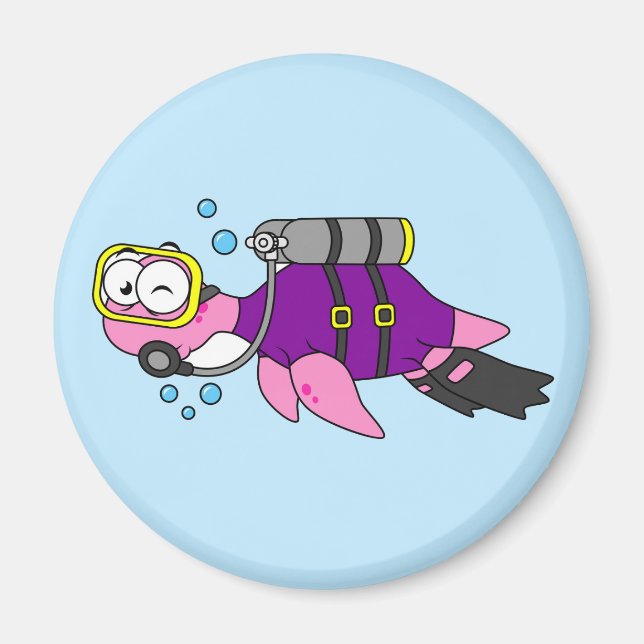 Aimant Illustration D'Un Loch Ness Monster Scuba Diver. (Devant)
