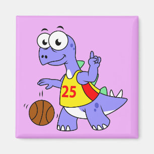 Aimant Illustration D'Un Stegosaurus Jouant Au Basket.