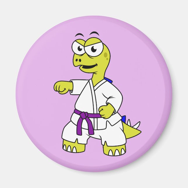 Aimant Illustration D'Un Stégosaurus Pratiquant Le Karaté (Devant)