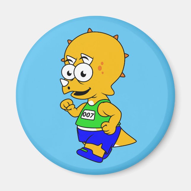 Aimant Illustration D'Un Tricératops Runner. (Devant)