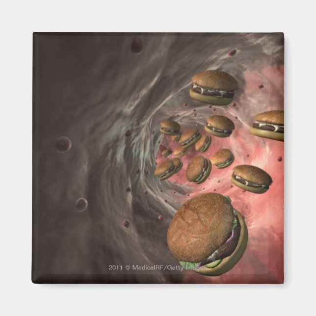 Aimant Illustration d'un vaisseau sanguin avec hamburgers (Devant)