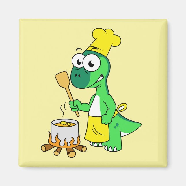 Aimant Illustration D'Une Cuisine De Parasaurolophus Dino (Devant)