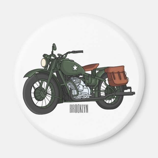 Aimant Illustration d'une moto de croiseur militaire (Devant)