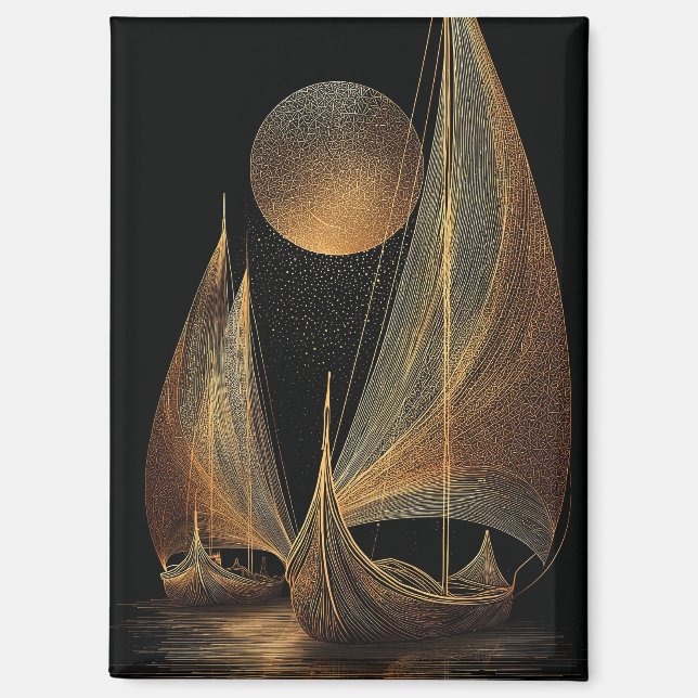 Aimant Illustration élégante de la ligne d'or des Longshi (Recto)