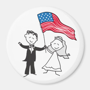 Aimant Illustration en couple mignon avec drapeau américa