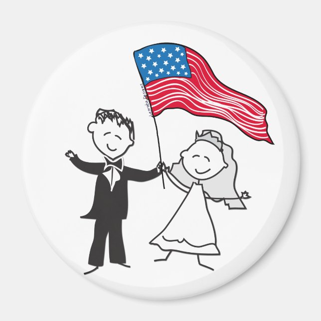 Aimant Illustration en couple mignon avec drapeau américa (Devant)