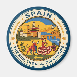 Aimant Illustration Espagne Voyage Art Badge