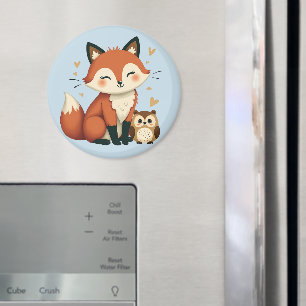 Aimant Illustration fantaisiste de renard et de hibou en