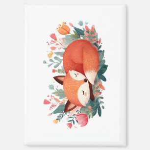 Aimant Illustration Florale Renard Endormi Mignon