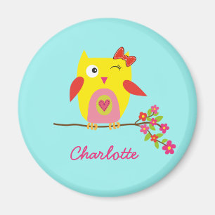 Aimant Illustration mignon jaune rose personnalisable