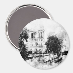 Aimant Illustration monochrome de la cathédrale Notre-Dam