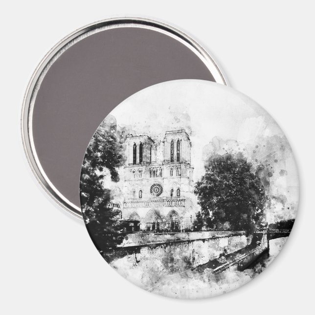 Aimant Illustration monochrome de la cathédrale Notre-Dam (Recto/Verso)