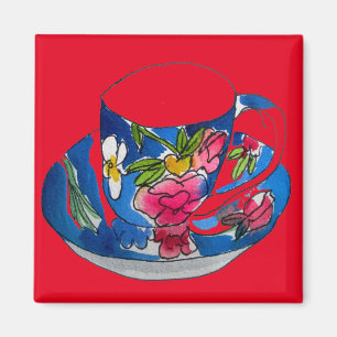Aimant illustration originale de l'aquarelle Teacups vint