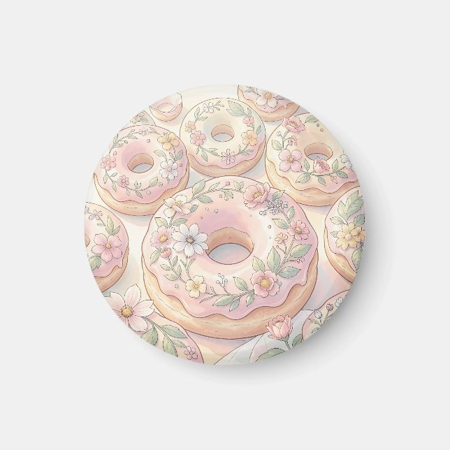 Aimant Illustration Pastel de Gâteaux Floraux Roses (Devant)