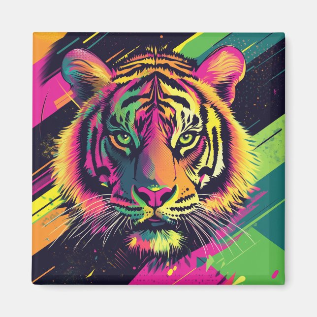 Aimant Illustration Pop Art Tiger avec des couleurs néon (Devant)