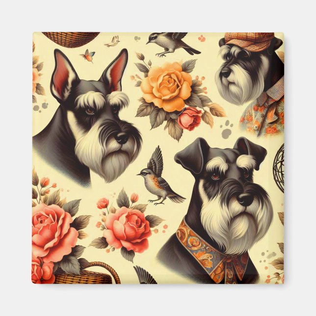 Aimant Illustration Retro Cute Schnauzer (Devant)