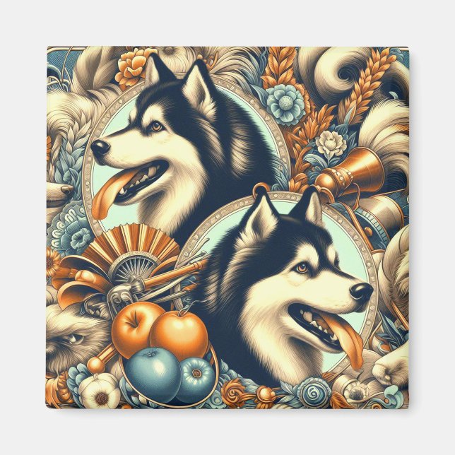 Aimant Illustration Retro Siberian Husky (Devant)